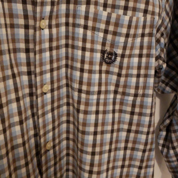 Chaps blue plaid button down long sleeve top - Picture 2 of 4